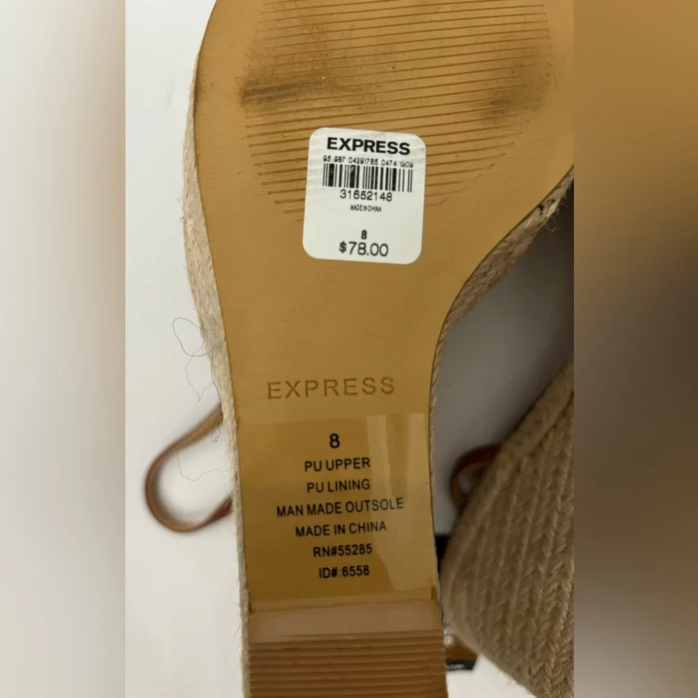 Express Women Brown Tan Wedge Platform Strappy Sandals Size 8 Casual Weekend